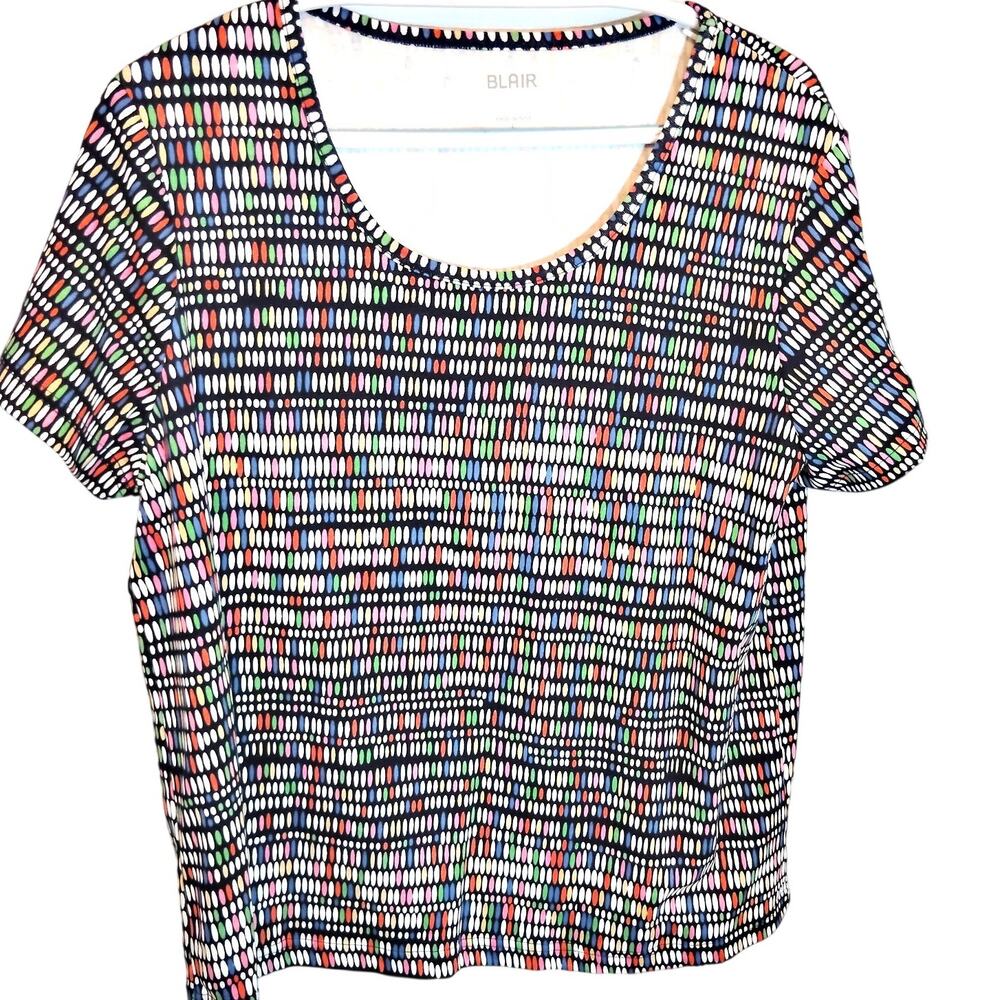 Blair Multicolor Geometric Print Top Women’s Large Excellent Estate Short Sleeve